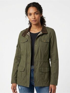 Kut from the Kloth Olive Green Utility Jacket Plaid Lined Women's Size Large